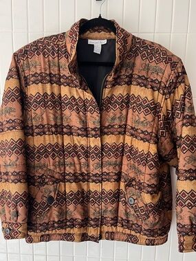 1980s Silk Bomber Jacket Leopard Geometric Print Anna and Frank Quilted Jacket